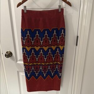 Desigual Red and Blue Midi Pencil Skirt Resort Wear